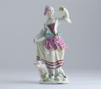 Appraisal: A Derby figure of a dancing shepherdess holding her skirt