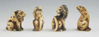 Appraisal: A Lot of Four Carved Ivory Animal Netsuke All signed