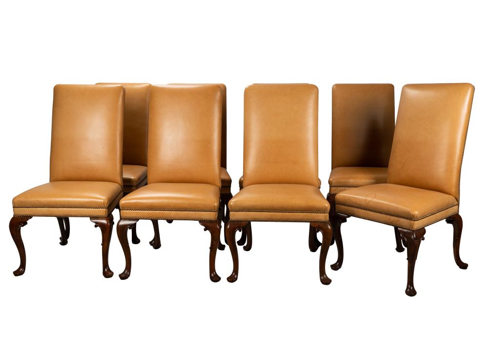 Appraisal: SET OF TWELVE LEATHER-COVERED DINING CHAIRS th century with nailhead