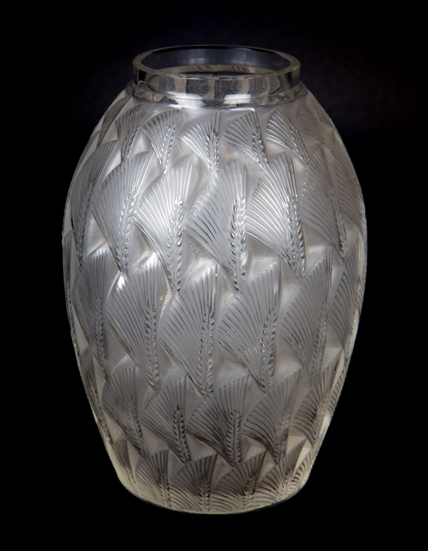 Appraisal: Lalique crystal Wheat Fan vase circa s stylized overlapping relief