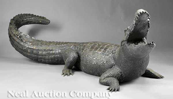 Appraisal: A Large Continental Patinated Bronze Fountain Figure of an Alligator