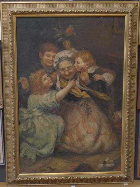 Appraisal: ARTIST UNKNOWN GRANDMA AND CHILDREN OIL ON BOARD