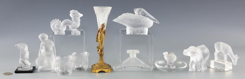 Appraisal: Lalique Brosse Glassware pcs st item Frosted crystal pelican paperweight