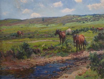 Appraisal: Barry A Peckham b Ponies in the New Forest Signed