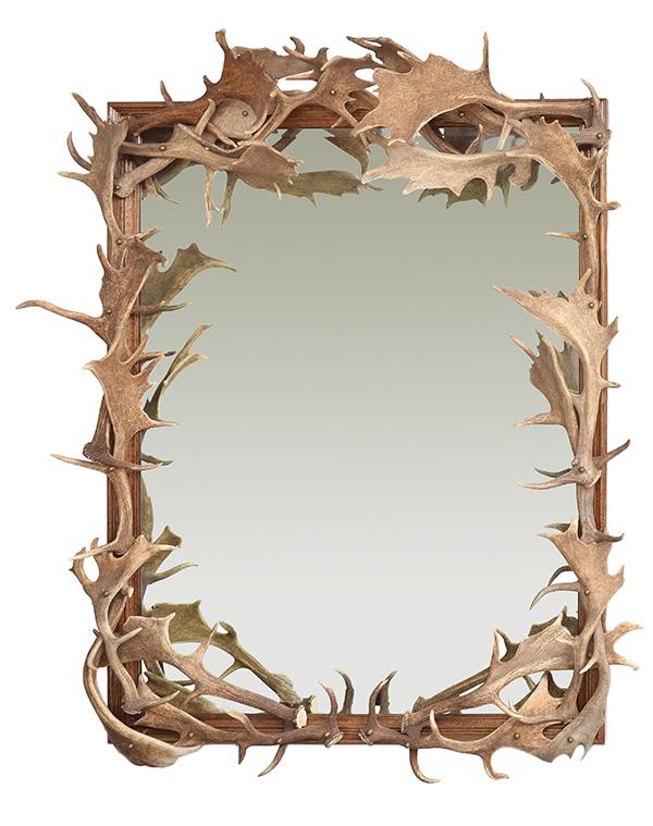 Appraisal: A RECTANGULAR WALL MIRROR APPLIED WITH FALLOW ANTLERS x cm