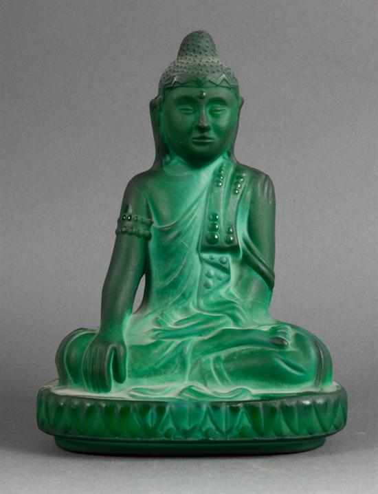 Appraisal: Malachite glass Buddha th century modeled as Buddha in traditional