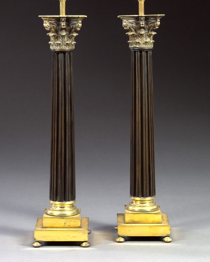 Appraisal: Tall Pair of English Natural Bronze-Patinated Brass Columnar Lamp Bases