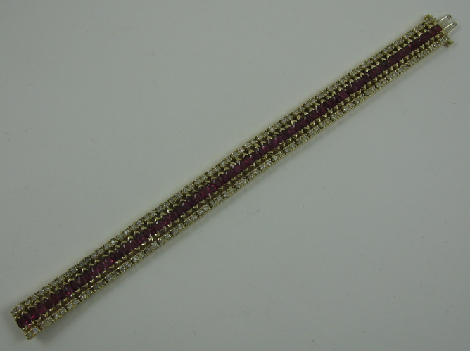 Appraisal: RUBY DIAMOND AND FOURTEEN KARAT GOLD BRACELET in length and