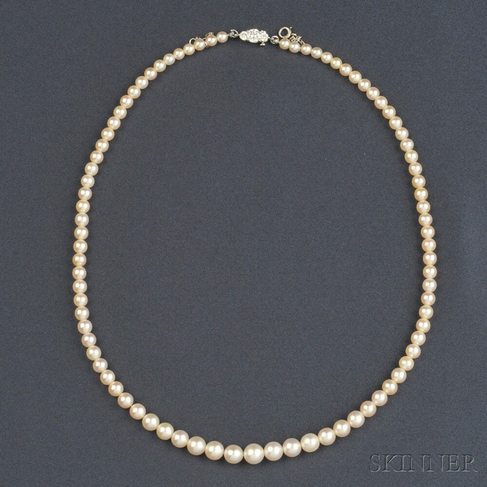 Appraisal: Natural Pearl Necklace Tiffany Co composed of eighty-five pearls graduating