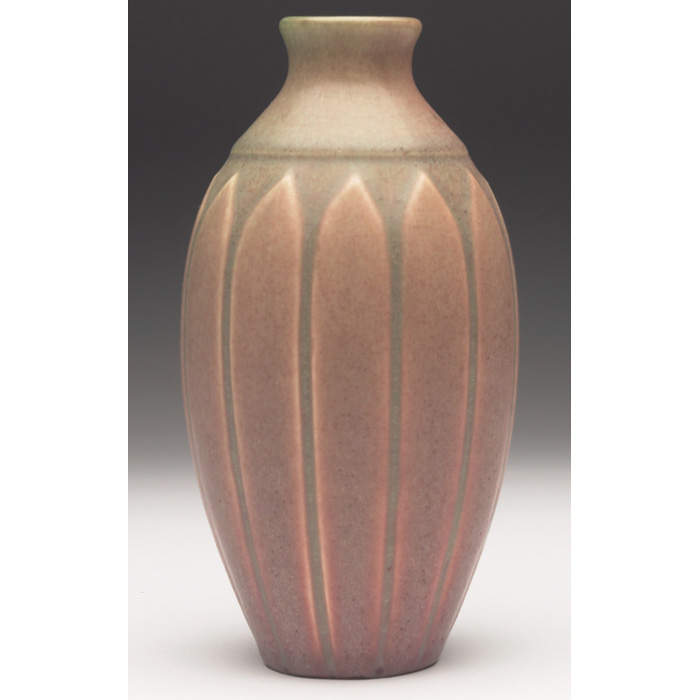 Appraisal: Rookwood vase tapered shape with vertical leaves under a pink