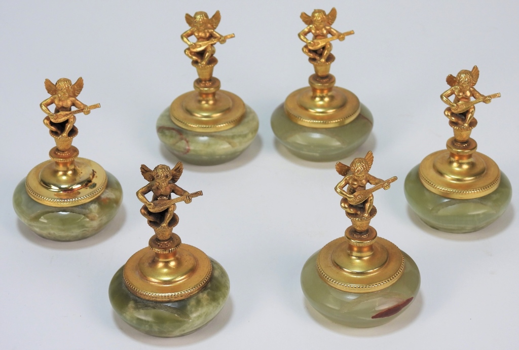 Appraisal: PC GILT ANGEL HARDSTONE PLACE CARD HOLDERS United States th