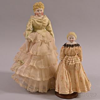 Appraisal: Two Molded Bisque Shoulder Head Dolls ht to in Estimate