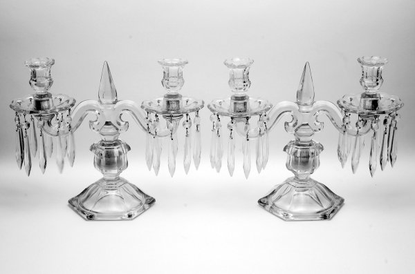 Appraisal: Pair of Heisey two lite candelabra Old Williamsburg pattern Two