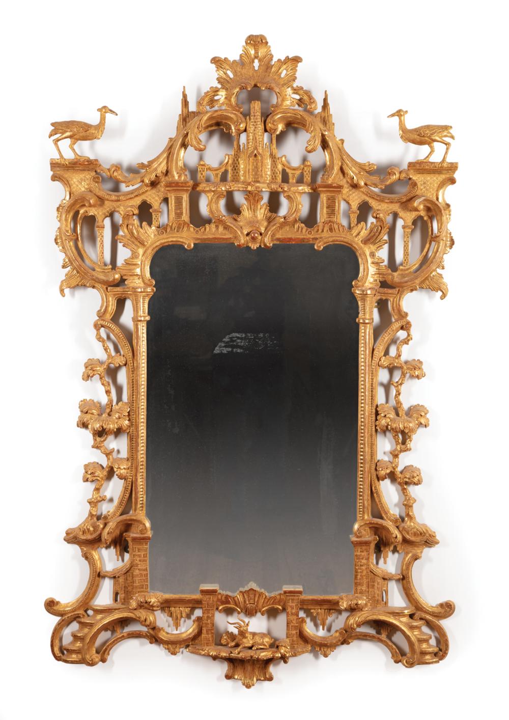 Appraisal: Fine George III Chippendale Giltwood Mirror c surmounted by herons