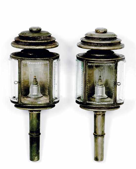 Appraisal: Pair coach carriage lamps English or American th century piercework