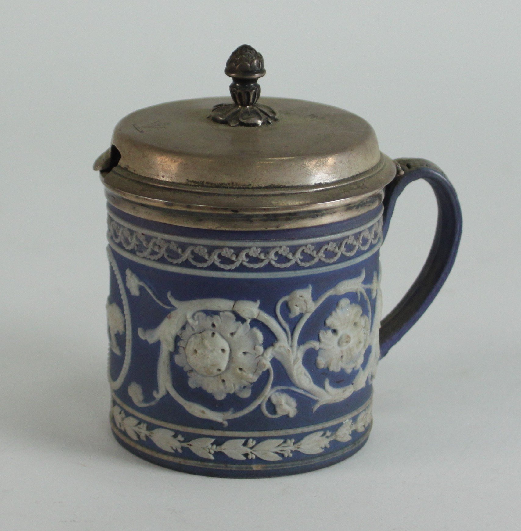 Appraisal: A Wedgwood jasper ware mustard pot circa with silver mounts