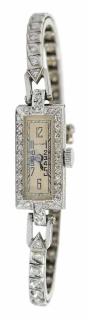 Appraisal: Platinum Vintage Waltham Watch rectancular dial black hour marks and