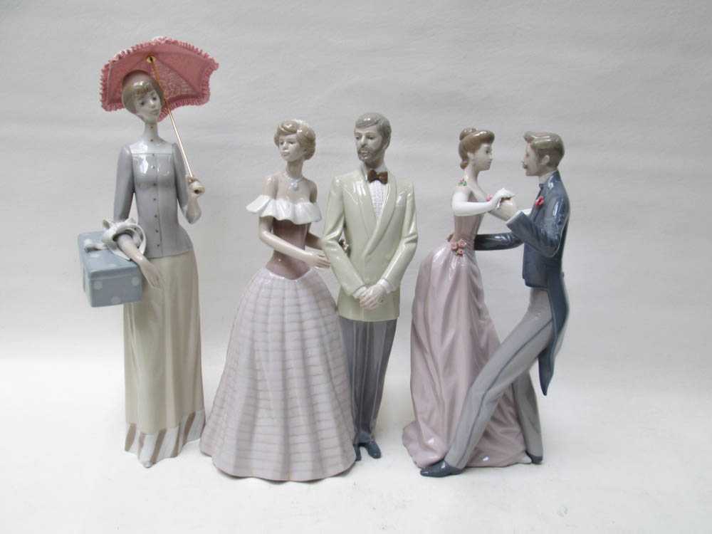 Appraisal: THREE LLADRO PORCELAIN FIGURINES Evening Out by sculptor Francisco Catala