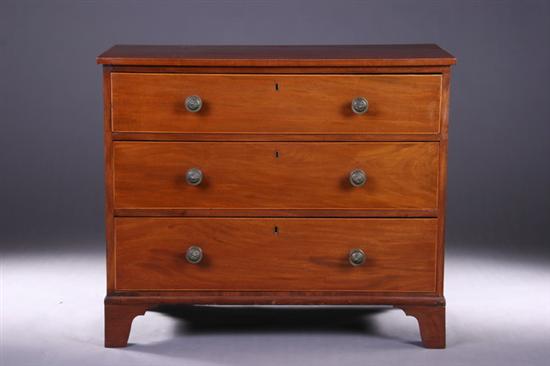 Appraisal: ENGLISH REGENCY INLAID MAHOGANY THREE-DRAWER CHEST Early th century Projecting