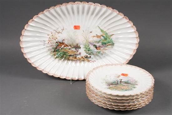 Appraisal: Limoges painted transfer decorated seven-piece game service retailed by Davis