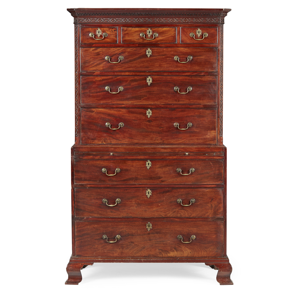 Appraisal: EARLY GEORGE III MAHOGANY CHEST ON CHEST MID TH CENTURY