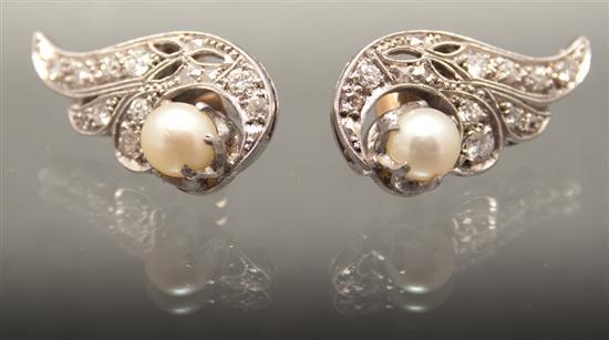 Appraisal: Early Art Deco white gold diamond and pearl post earrings