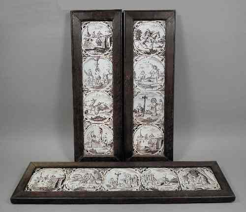 Appraisal: Thirteen mid- th century English Delft tiles painted in manganese