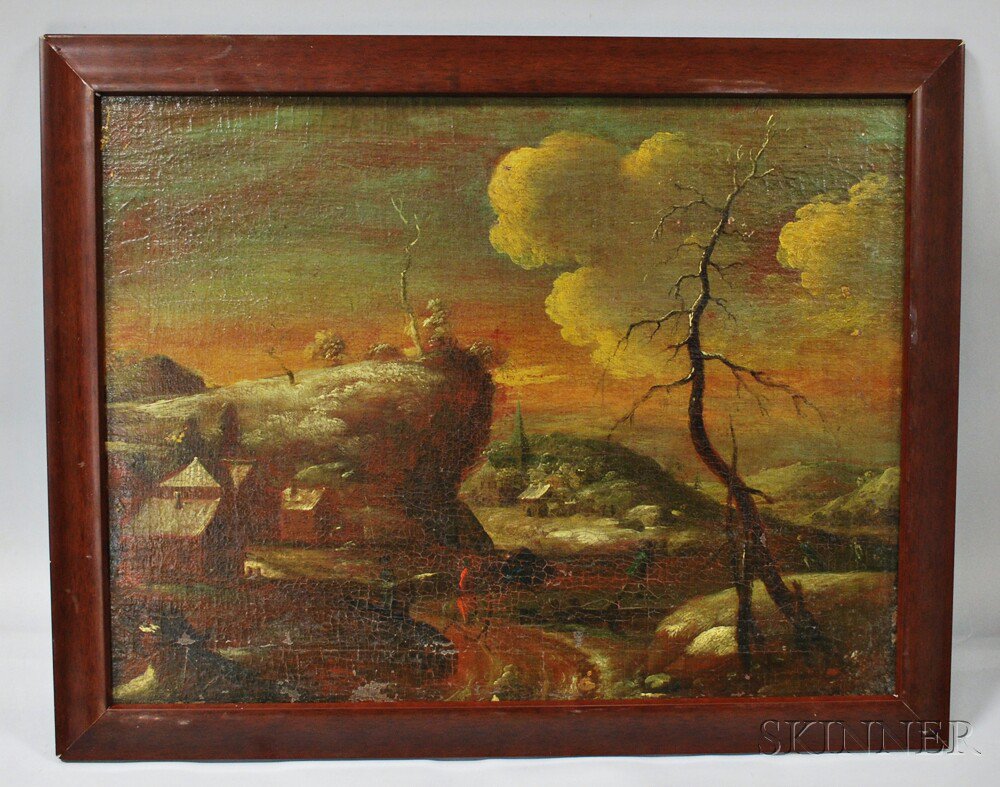 Appraisal: Dutch School th Century th Century-style Winter Landscape with Promontory