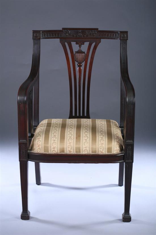 Appraisal: NEOCLASSICAL STYLE MAHOGANY ARM CHAIR Early th century green stripe