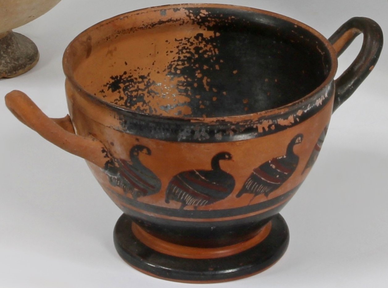 Appraisal: An attic black figure skyphos th Century BC painted with