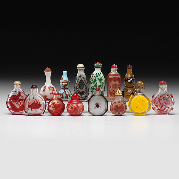 Appraisal: Chinese th century A collection of fourteen glass snuff bottles