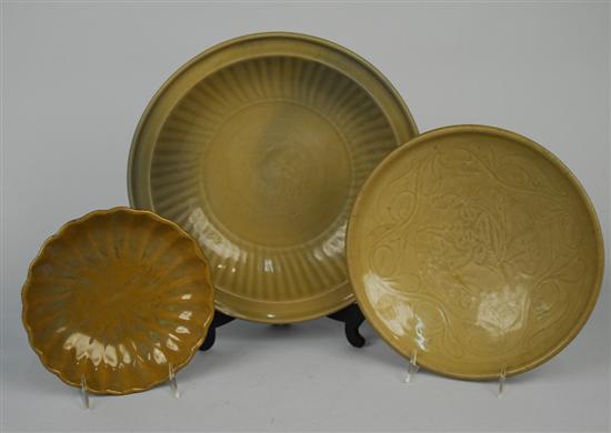 Appraisal: THREE CHINESE CELADON BOWLS including a shallow bowl diameter inches