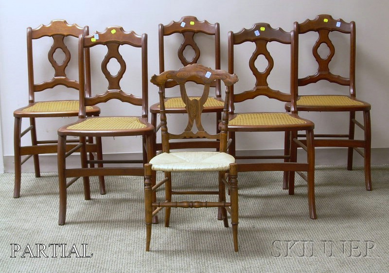 Appraisal: Set of Six Victorian Black Walnut Side Chairs with Caned