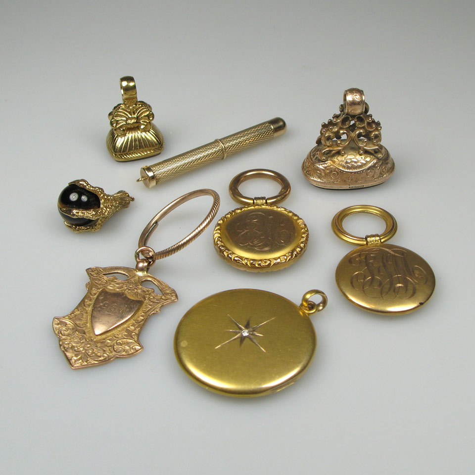 Appraisal: Small Quantity Of Gold Jewellery including watch fobs a mechanical