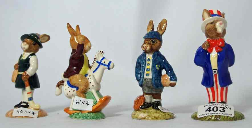 Appraisal: Royal Doulton Bunnykins figures Schooldays DB Schoolboy DB Tall Ho