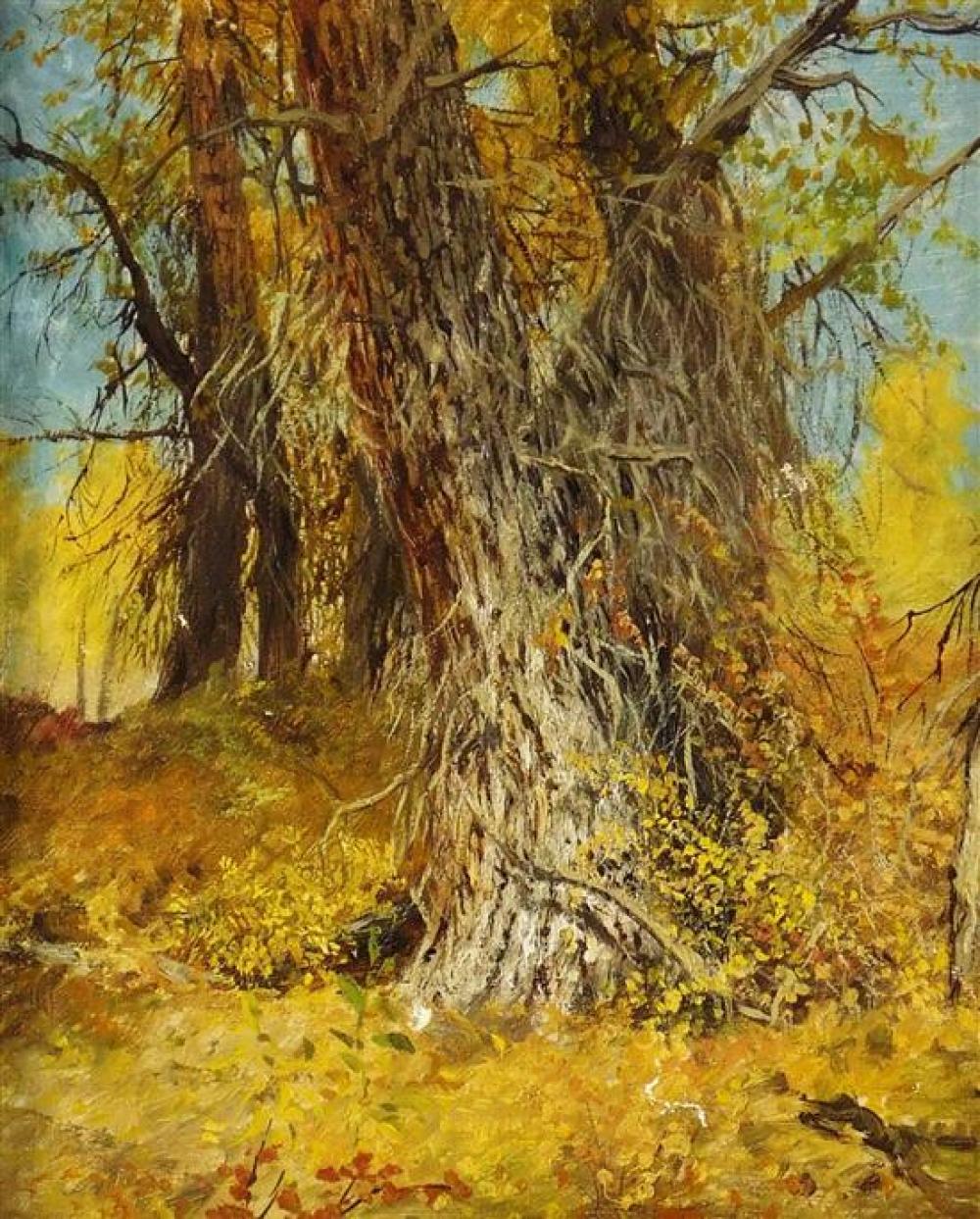 Appraisal: Hamilton Hamilton Connecticut - oil on canvas tree trunks covered