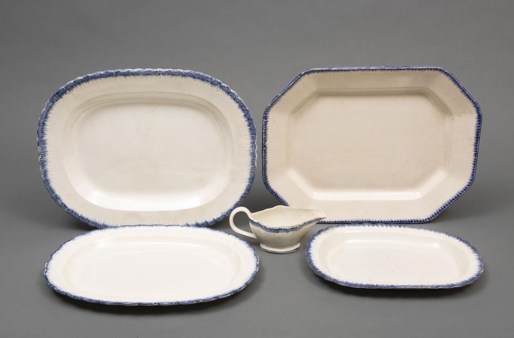 Appraisal: Group of Antique Staffordshire Pearlware Blue Shell-Edge Serving Pieces th