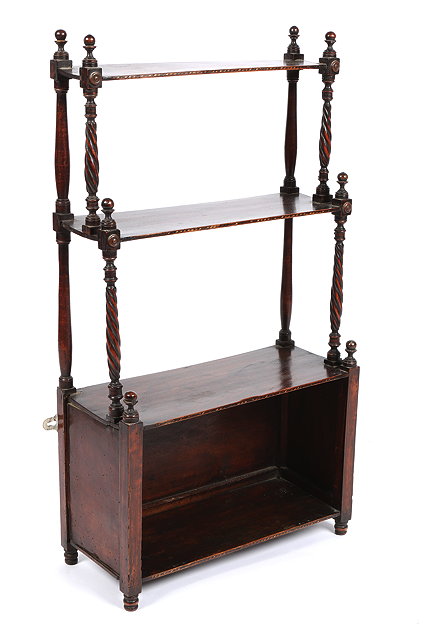 Appraisal: A TH CENTURY FOUR TIER HANGING SHELF with slender barley