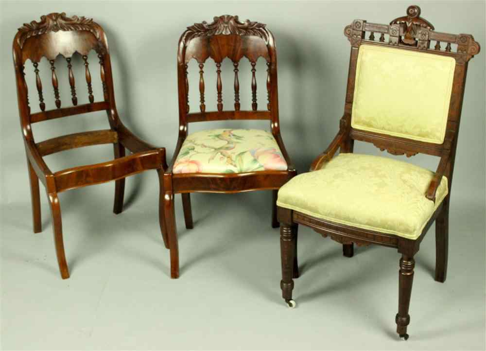 Appraisal: GROUP OF THREE CHAIRS including a pair of Victorian mahogany