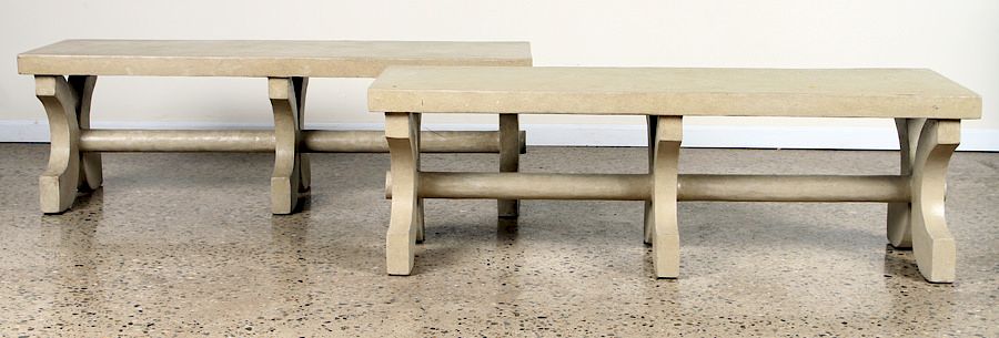 Appraisal: PAIR CREAM COLOR RESIN BENCHES BY FRENCH ARTIST A pair