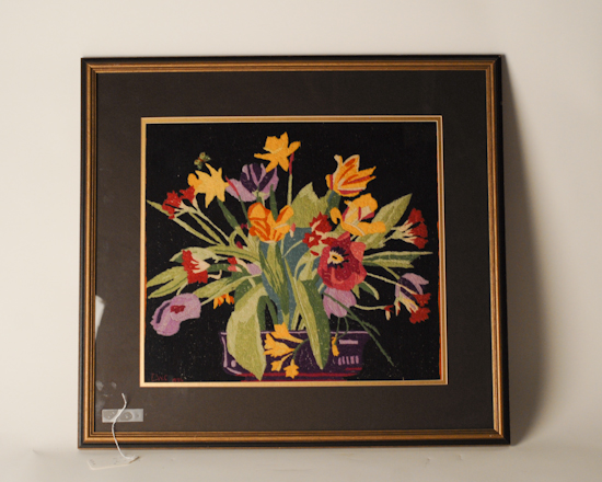 Appraisal: Needlework Still Life of Flowers signed lower left E W