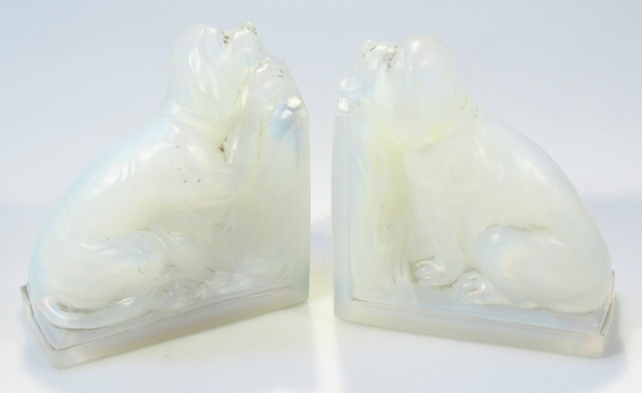 Appraisal: A pair of thC Lalique style frosted glass dog bookends