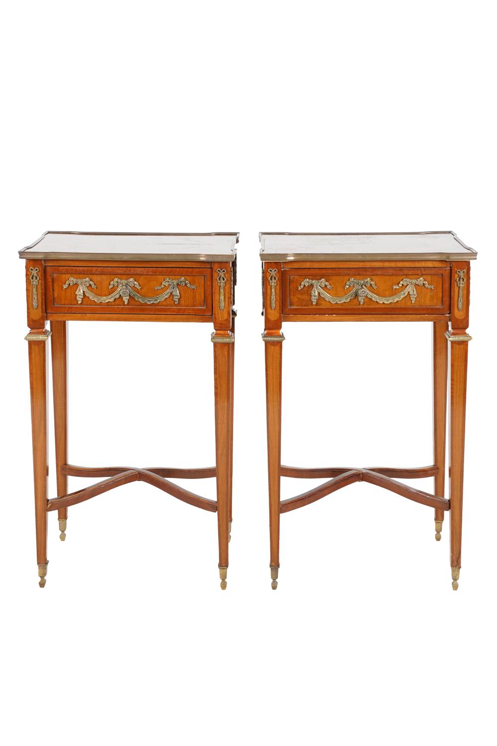 Appraisal: PAIR OF NEOCLASSIC STYLE NIGHTSTANDSeach with inlaid top and gilt