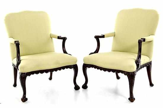 Appraisal: Pair Chippendale style carved mahogany library armchairs late th century