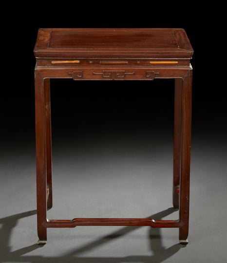 Appraisal: Chinese Rosewood Rectangular Side Table the top with a floating