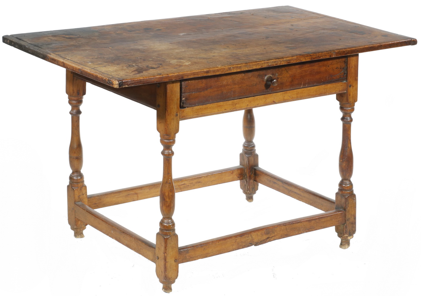 Appraisal: EARLY TH C AMERICAN TAVERN TABLE Elm Top with breadboard