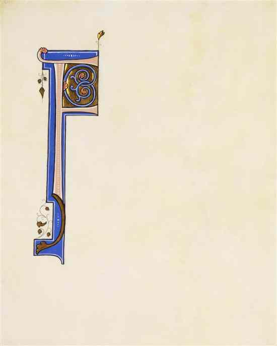 Appraisal: ILLUMINATED MANUSCRIPT INITIAL An illuminated initial ''F'' in lapis on