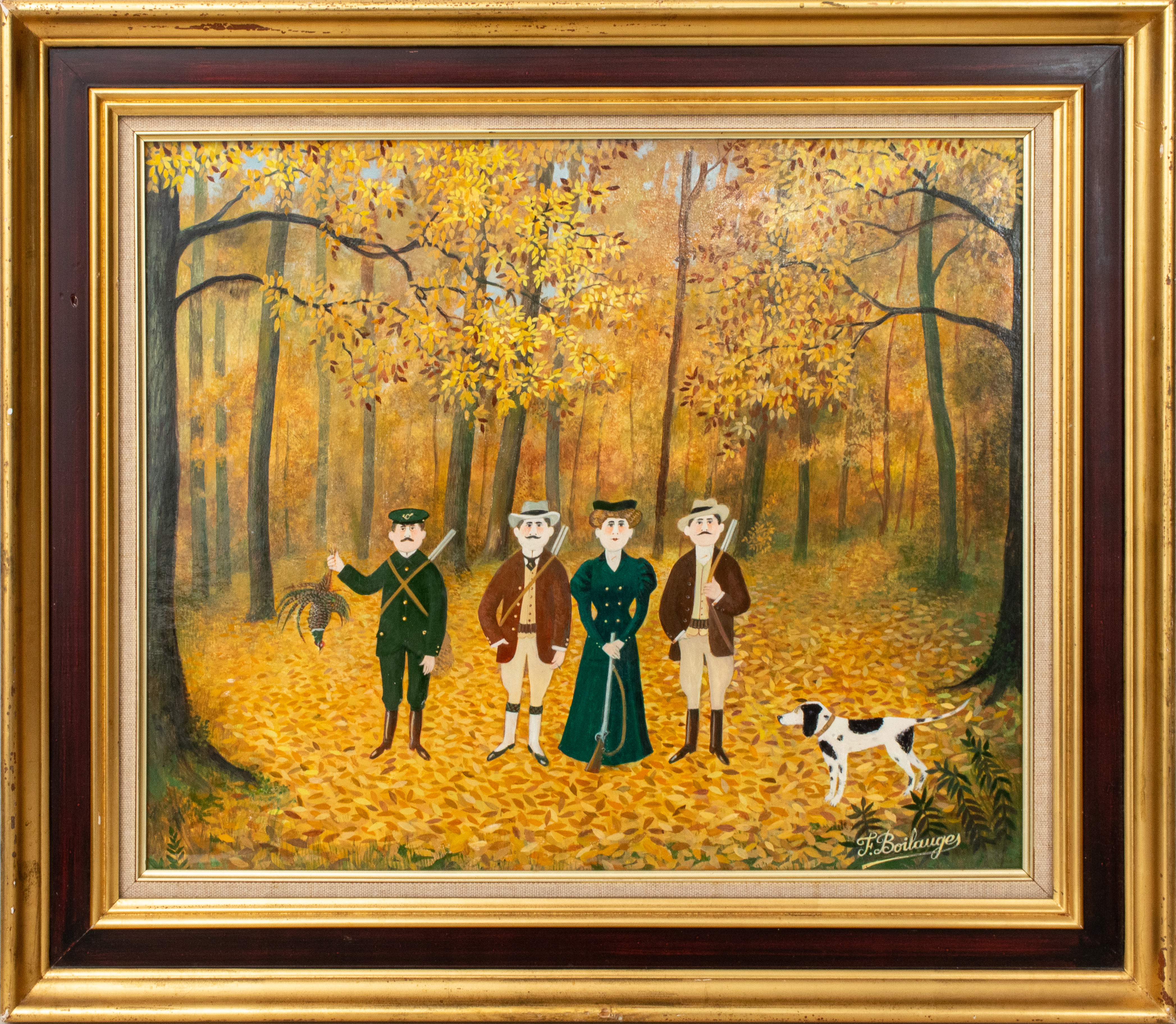 Appraisal: FERNARD BOULAUGES FRENCH FOLK HUNTING SCENE OIL Fernard Boulauges French