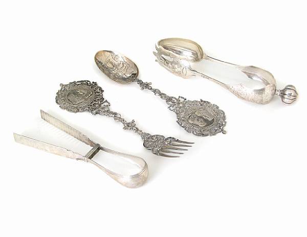 Appraisal: A group of Dutch silver flatware Comprising piece salad serving