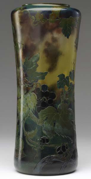 Appraisal: VAL ST LAMBERT Corseted vase with acid-etched grapevine design in